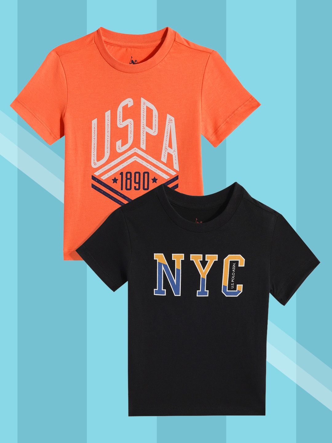 

U.S. Polo Assn. Kids Boys Pack of 2 Assorted Typography Printed Pure Cotton T-shirts