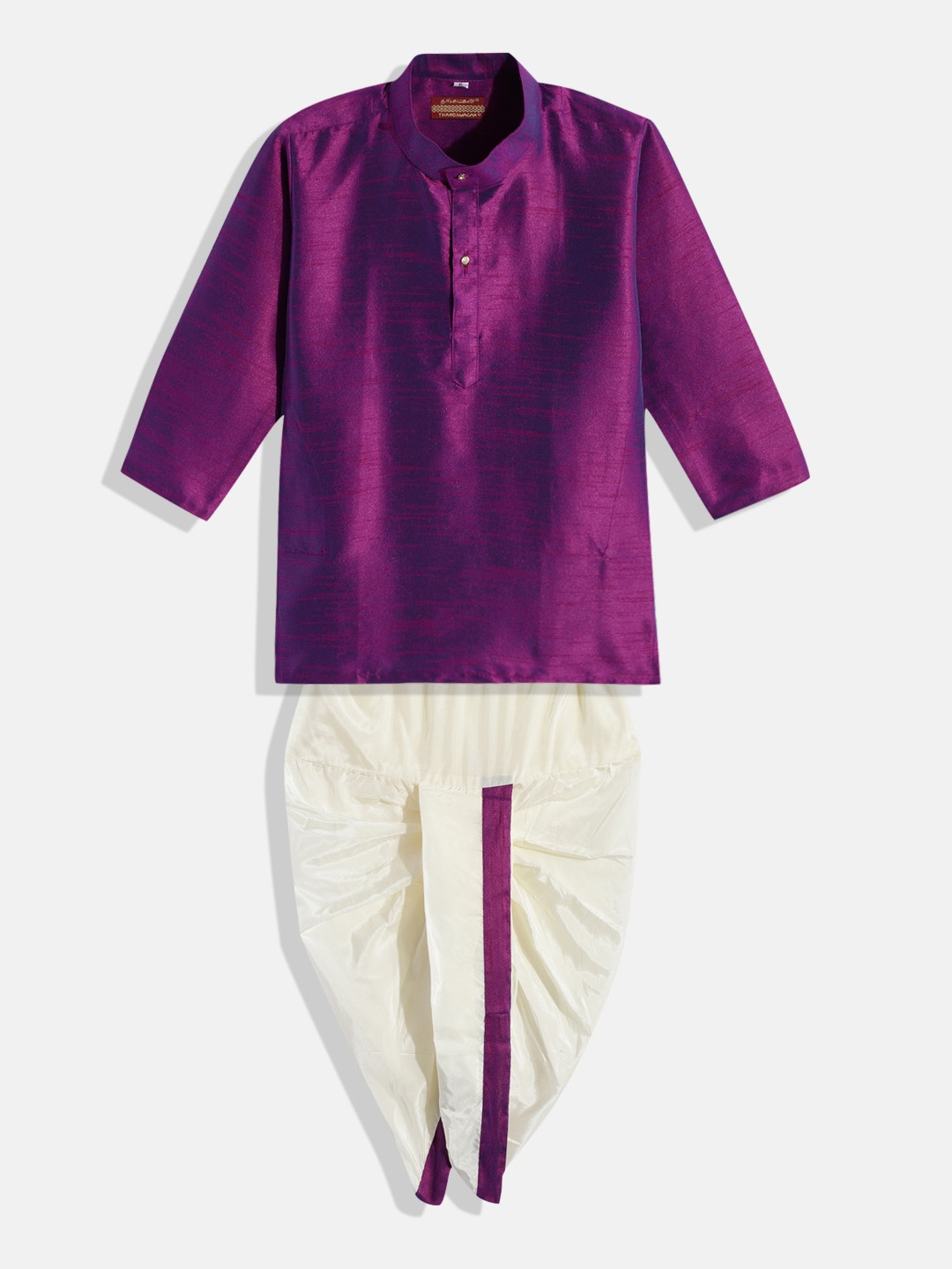 

THANGAMAGAN Boys Purple & White Shirt with Dhoti Pants