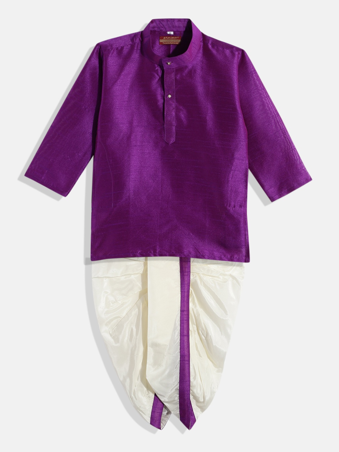 

THANGAMAGAN Boys Purple & White Shirt with Dhoti Pants