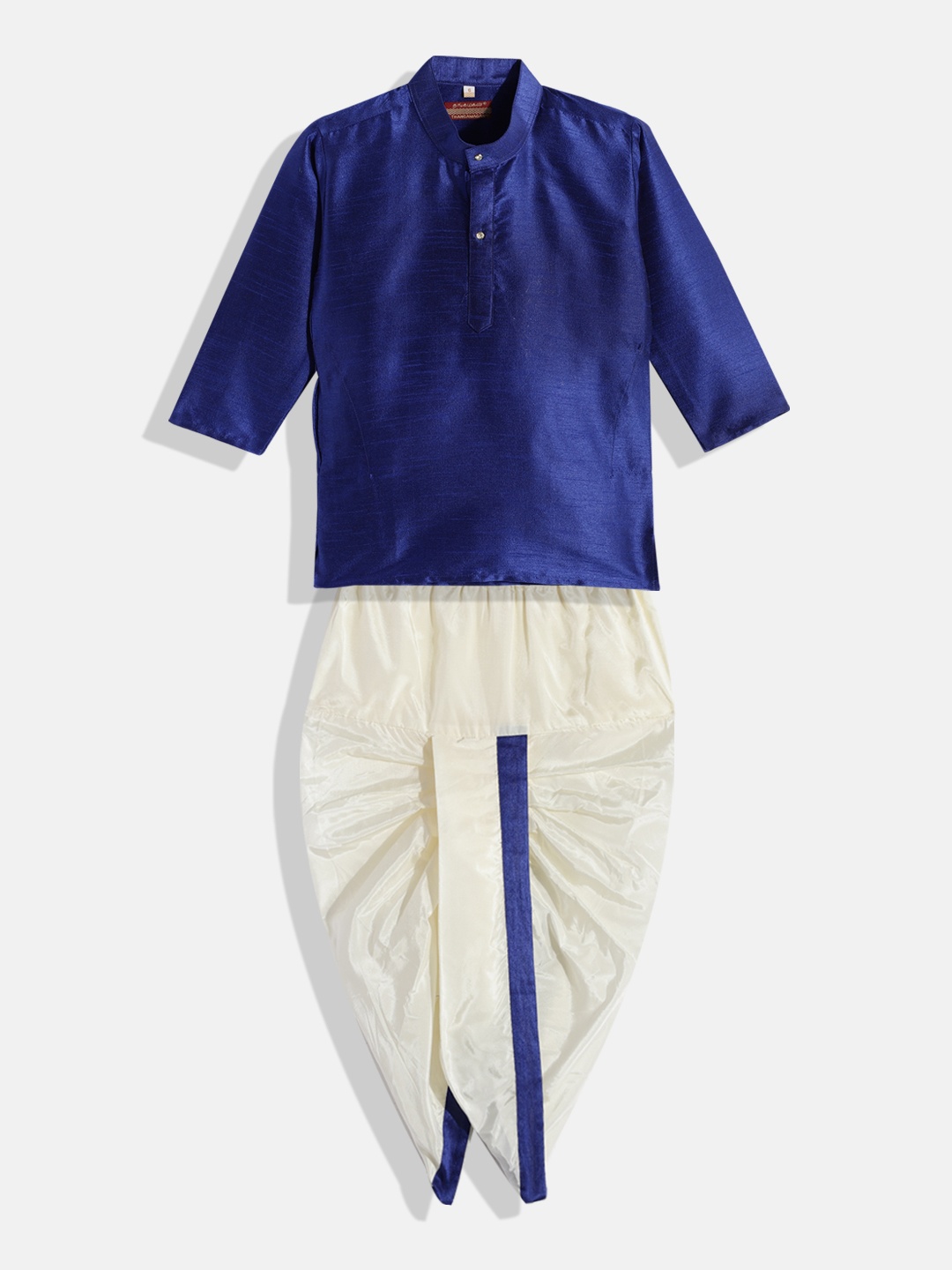 

THANGAMAGAN Boys Blue & White Shirt with Dhoti Pants