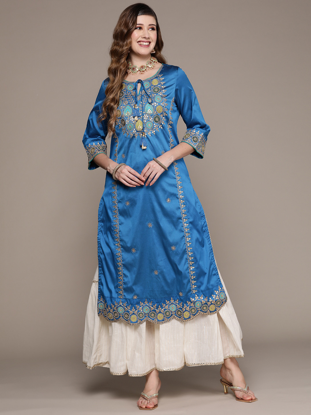 

Ishin Women Blue Embroidered Kurta