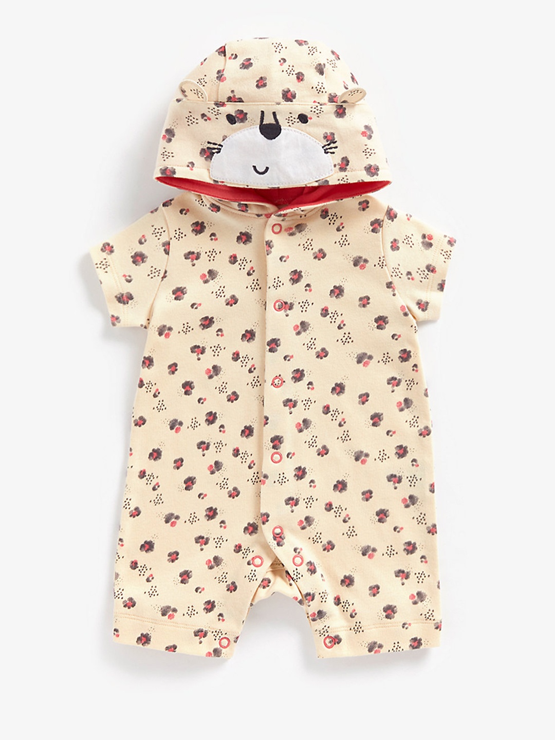 

mothercare Infant Girls Abstract Print Hooded Pure Cotton Rompers With Applique Detail, Beige