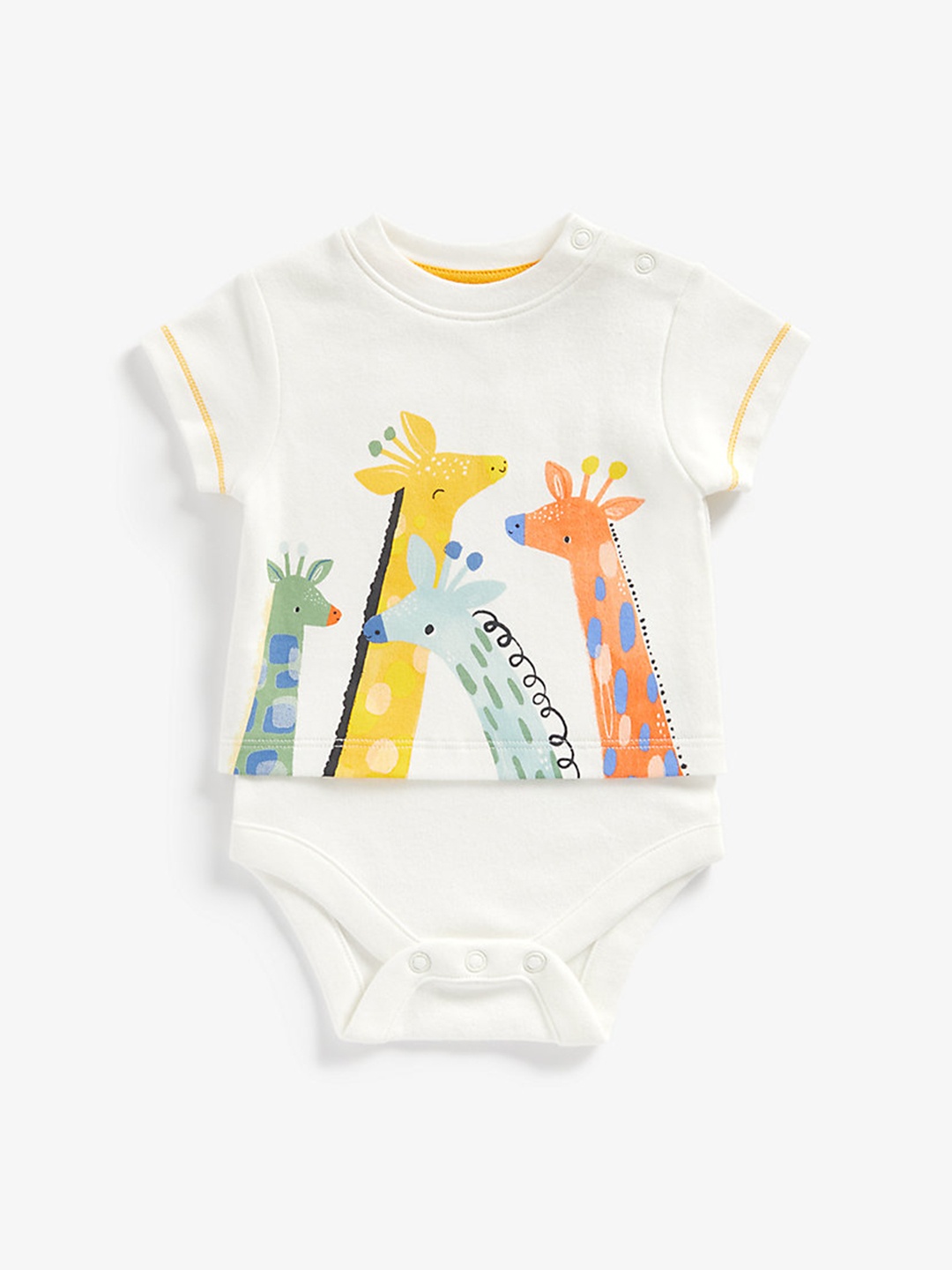 

mothercare Infant Boys Giraffe Printed Pure Cotton Bodysuit, White