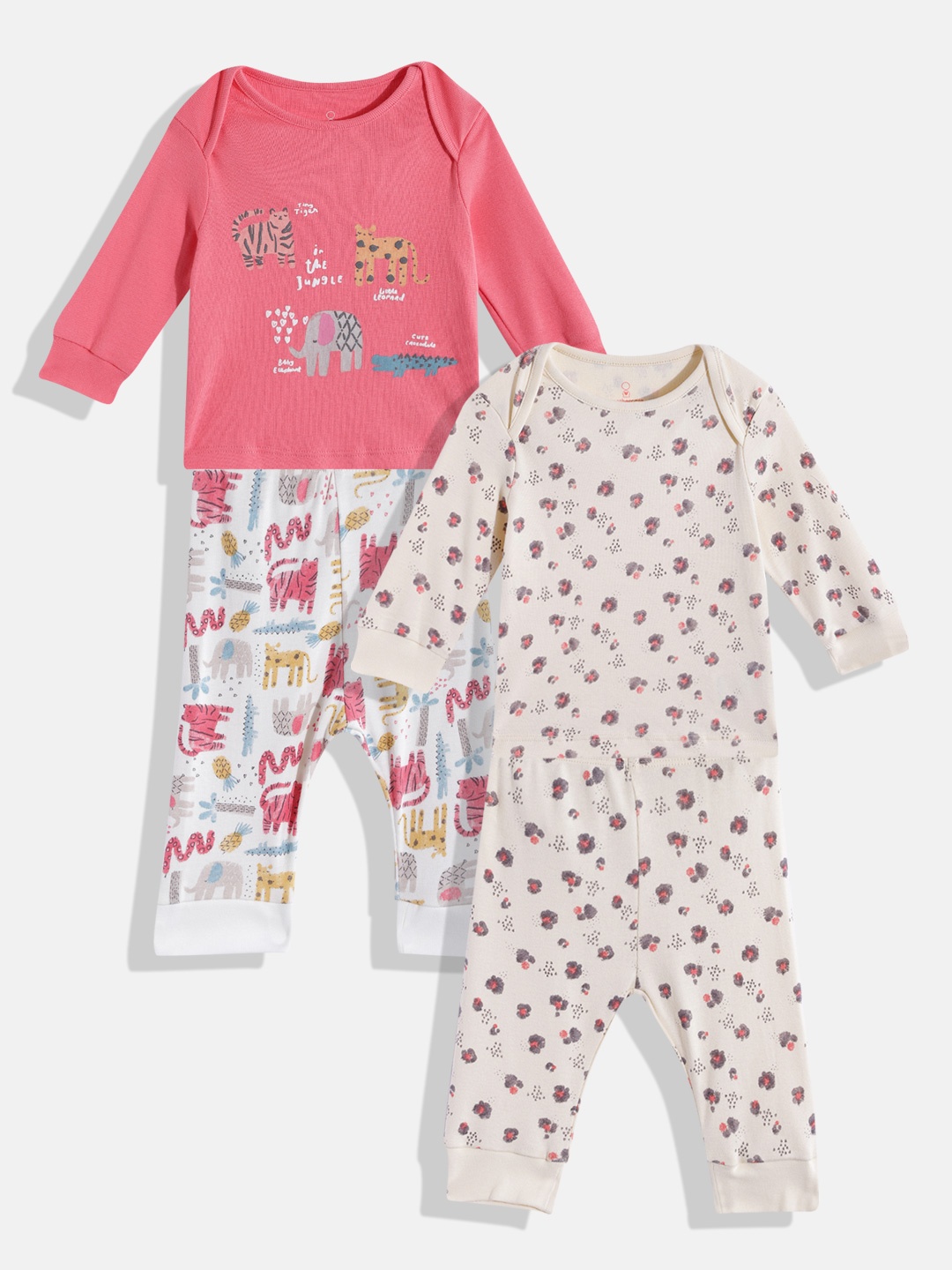 

mothercare Girls Pack Of 2 Pure Cotton Printed Top With Pyjamas, Pink
