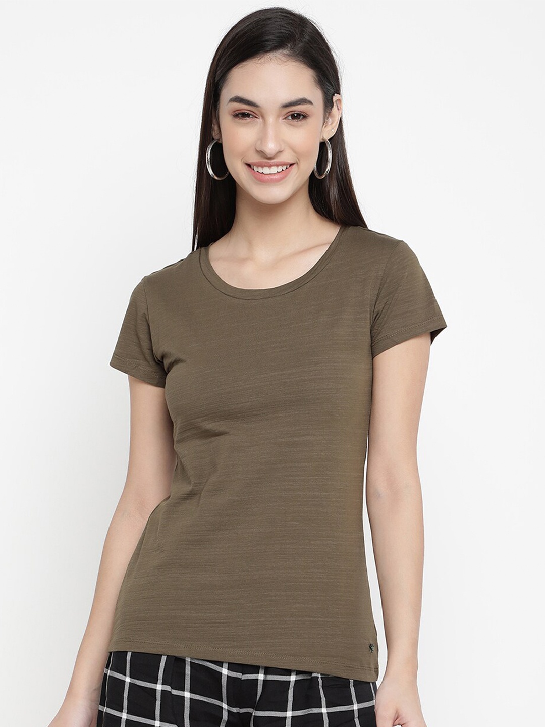 

V2 Value & Variety Women Olive Green Solid T-shirt