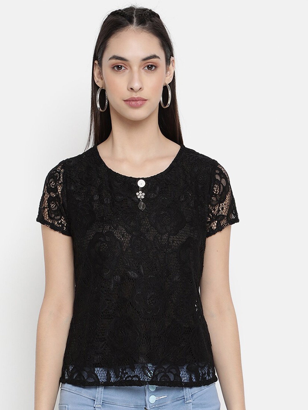 

V2 Value & Variety Black Floral Net Top