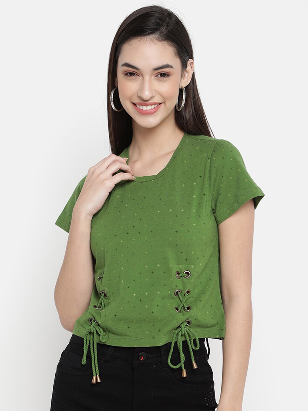 

V2 Value & Variety Women Green Solid Cotton Blend Top