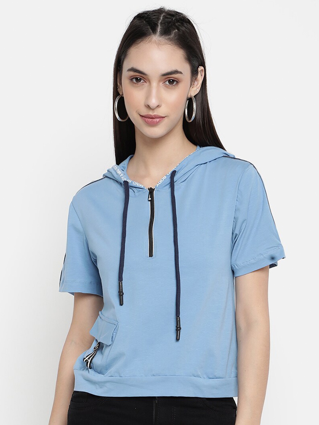 

V2 Value & Variety Women Blue Hooded T-shirt