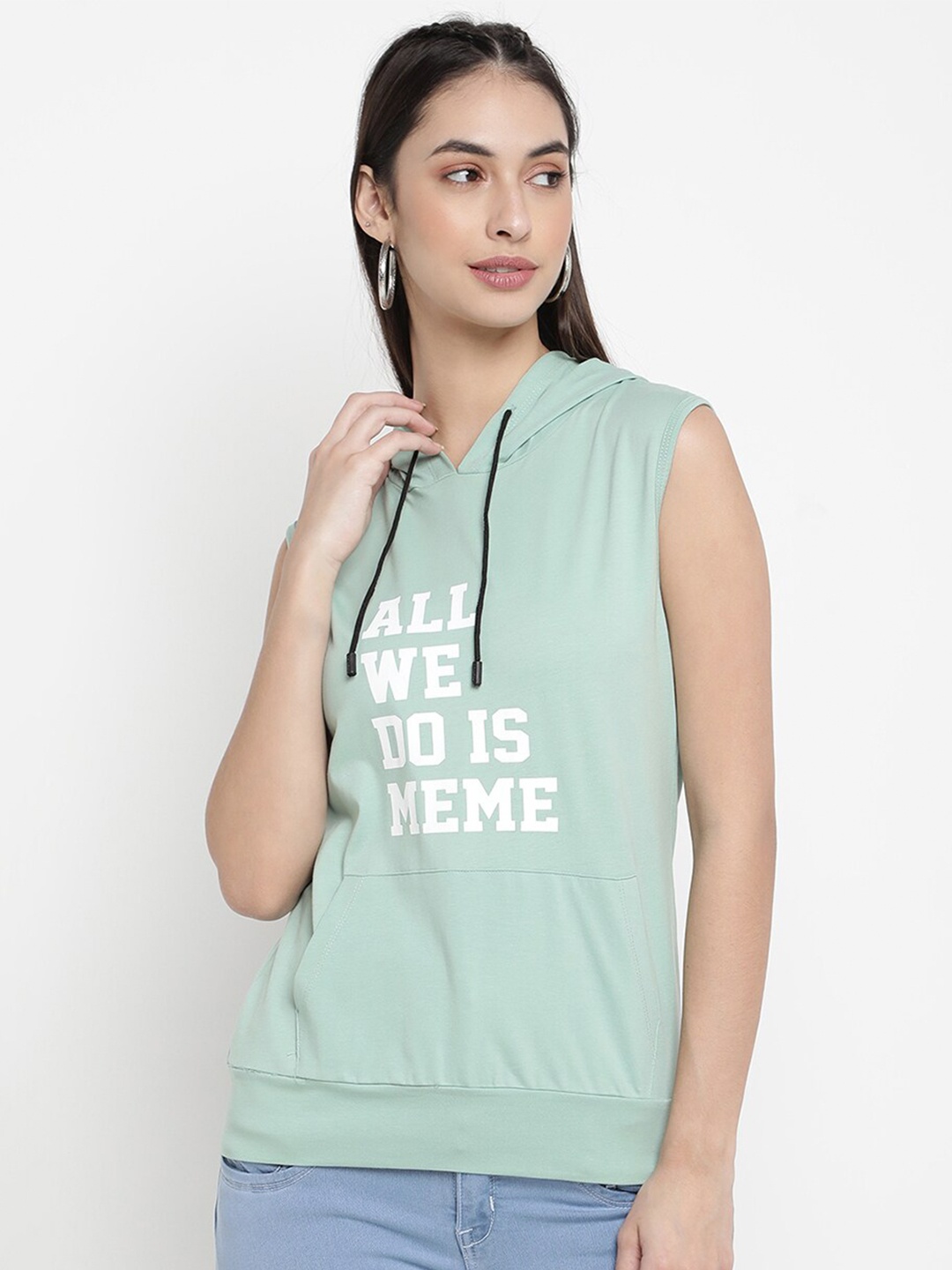 

V2 Value & Variety Green & White Typography Print Hooded Top
