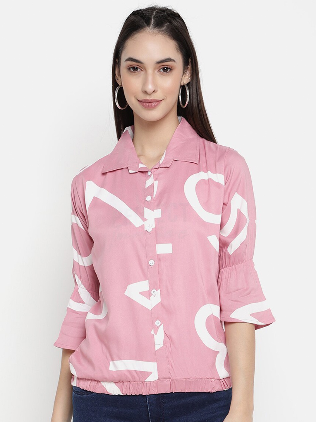 

V2 Value & Variety Pink & White Typography Print Blouson Top