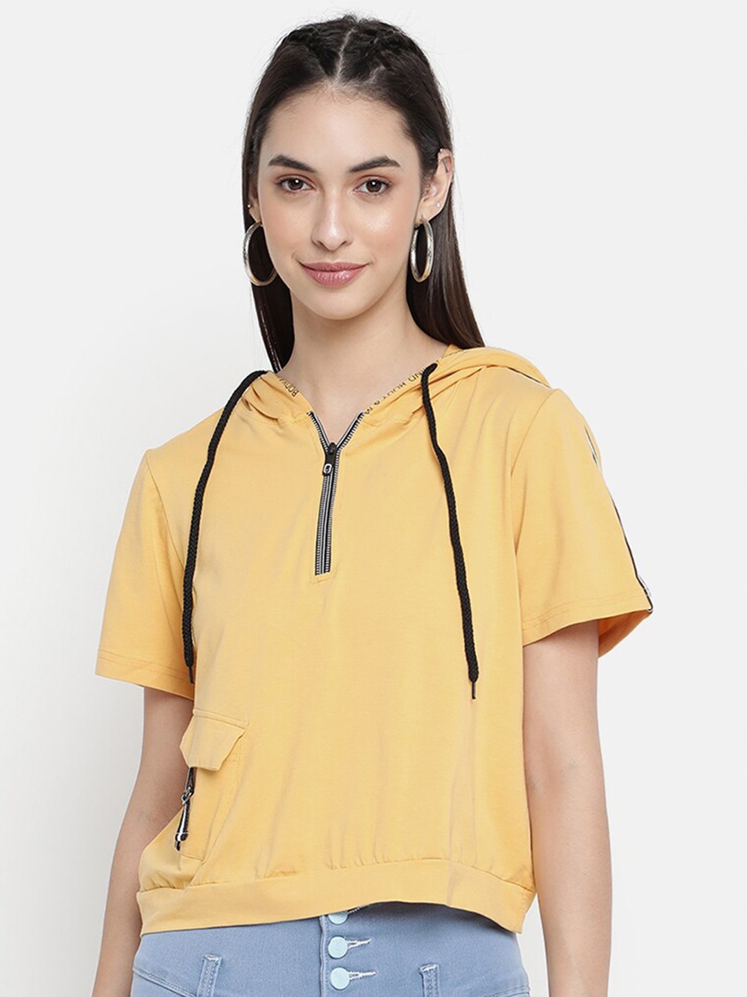 

V2 Value & Variety Mustard Yellow Hooded Crop Top