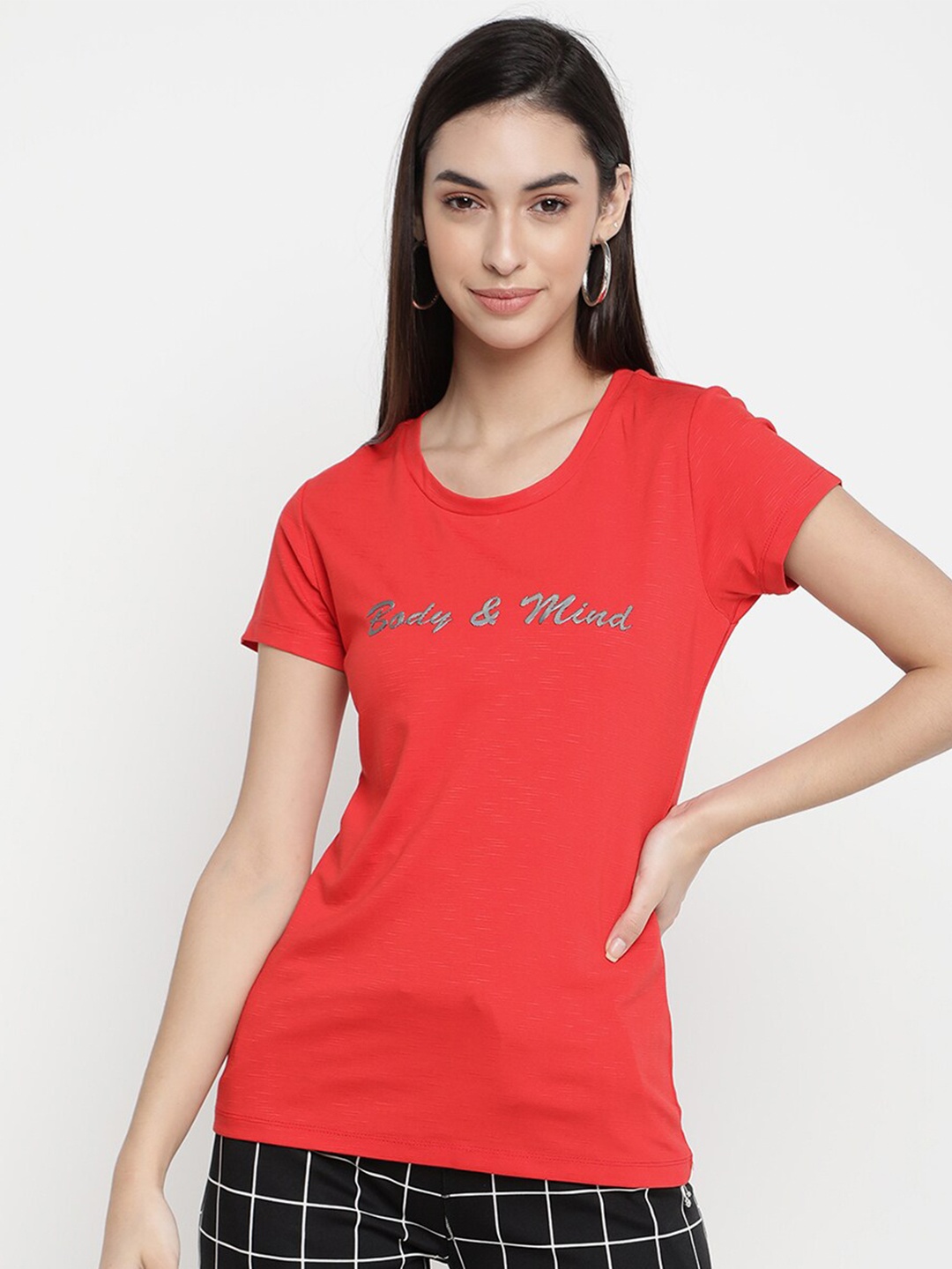 

V2 Value & Variety Women Red & Grey Typography Printed T-shirt