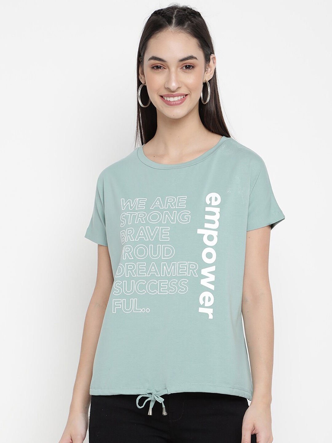 

V2 Value & Variety Green & White Typography Print Top