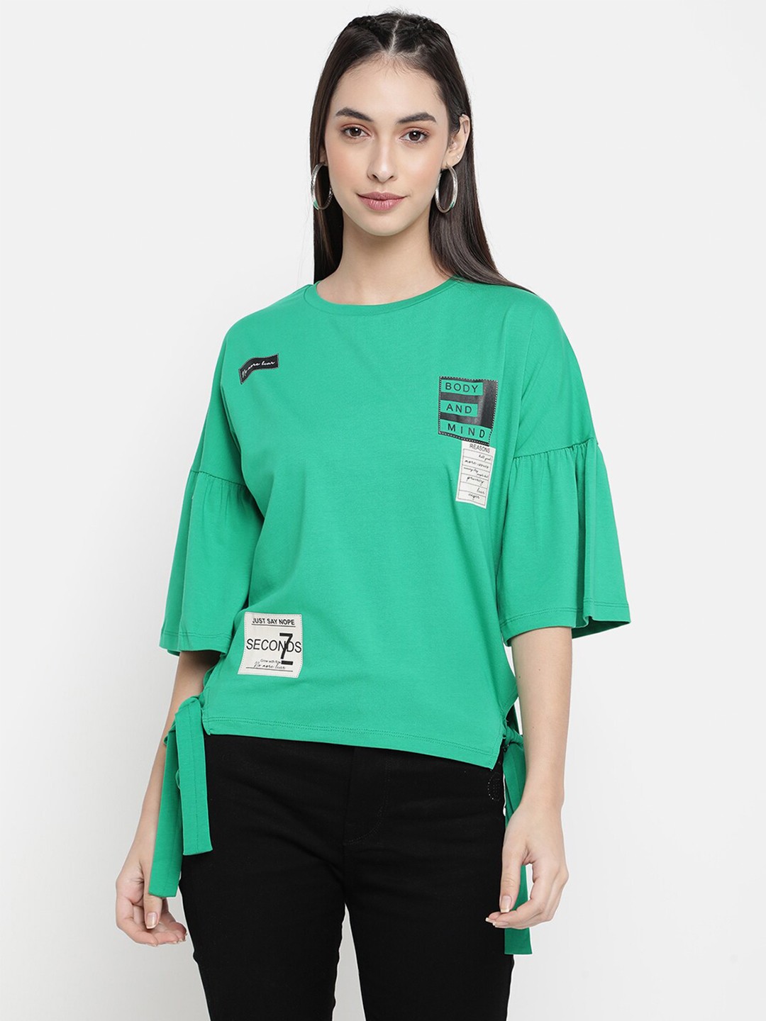 

V2 Value & Variety Women Green & Black Printed Top