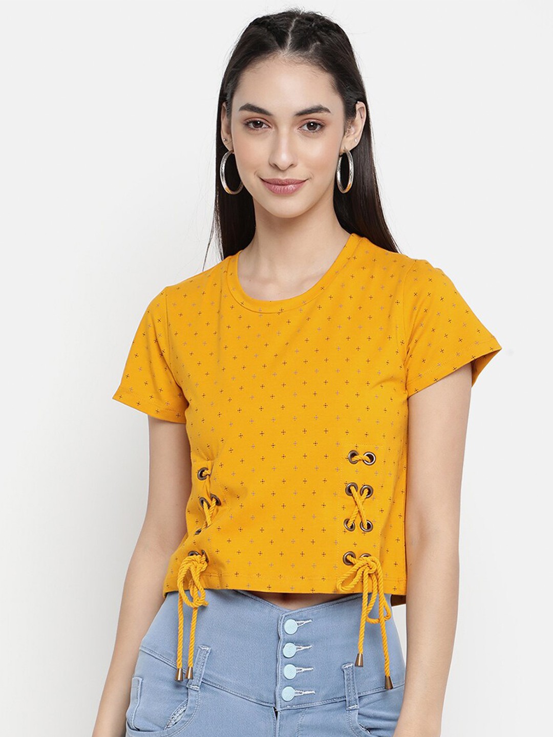 

V2 Value & Variety Women Mustard Yellow Solid Crop Top