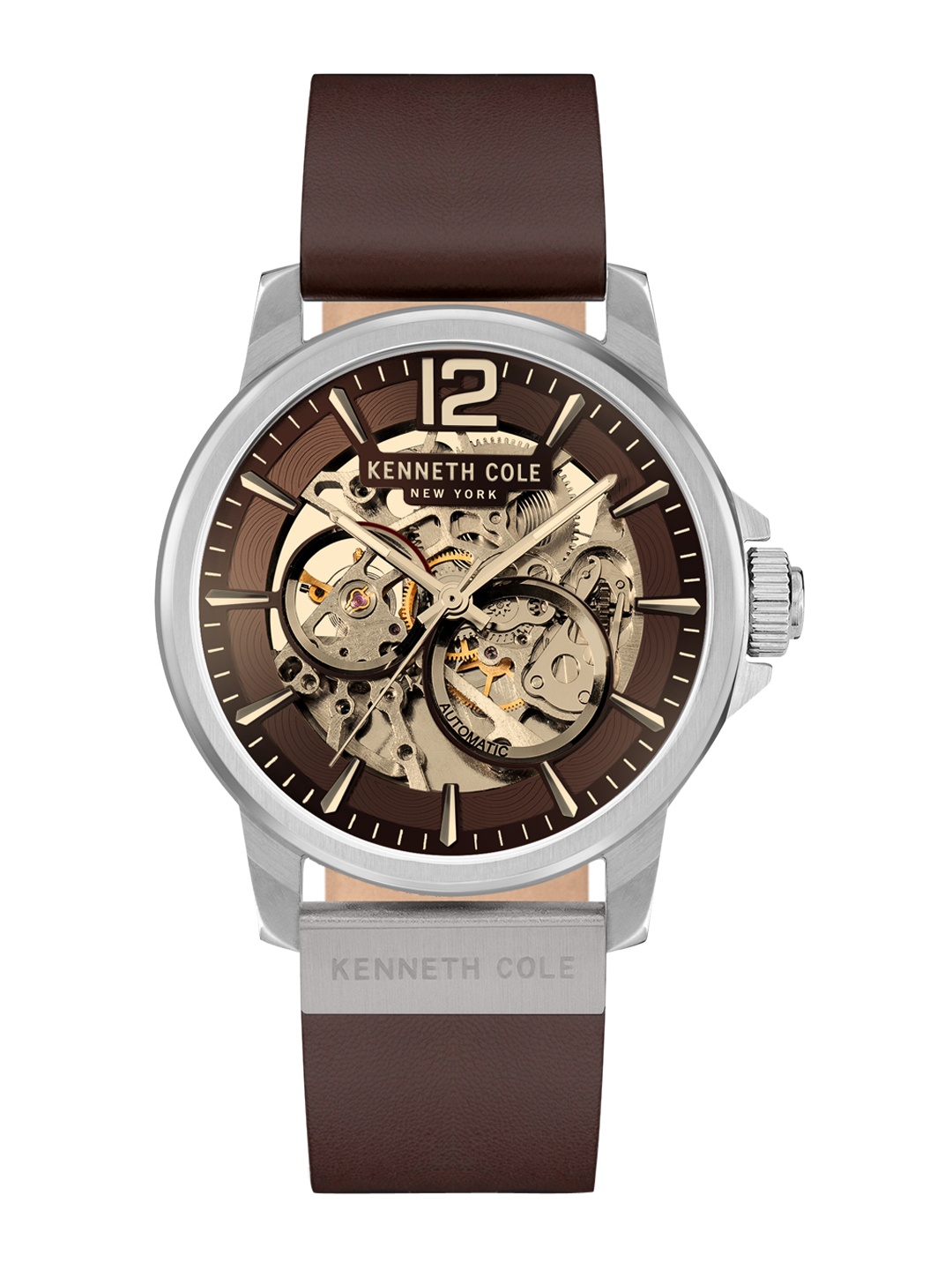 

Kenneth Cole Men Skeleton Dial Leather Straps Analogue Automatic Watch, Brown
