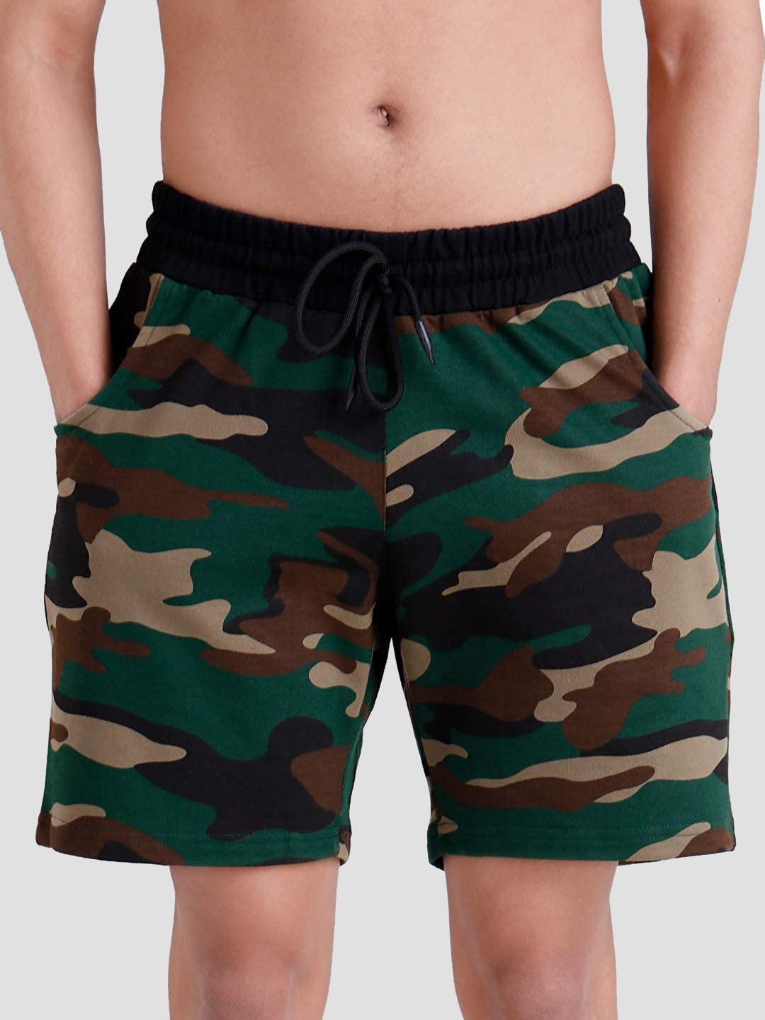 

The Souled Store Men Green & Brown Camouflage Printed Shorts