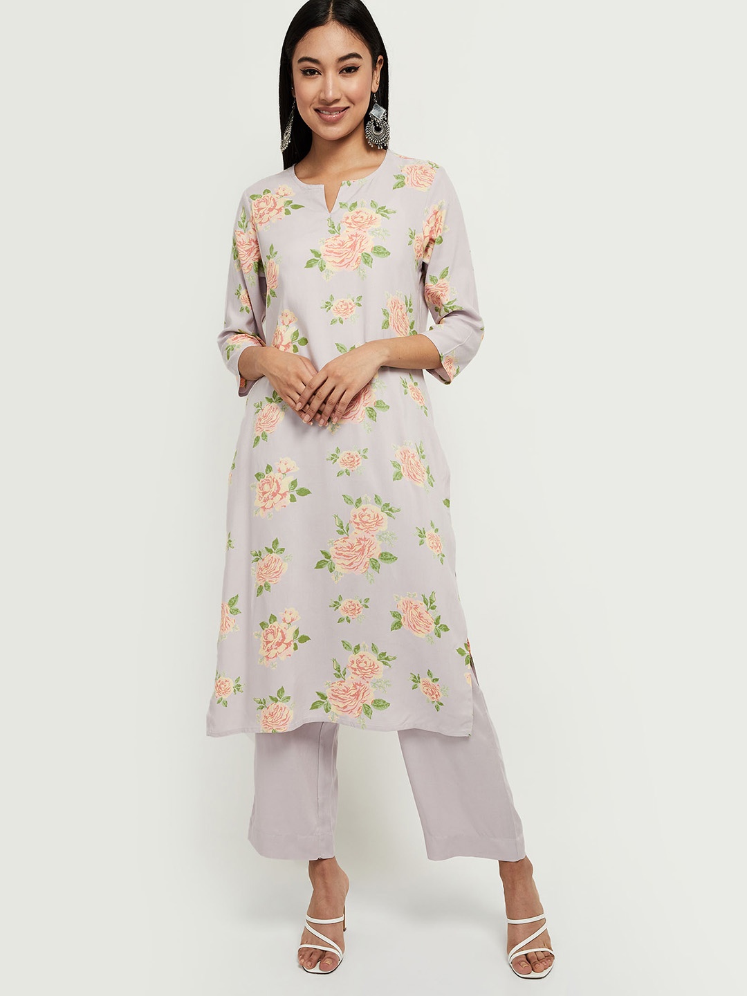 

max Women Lavender Ethnic Motifs Printed Kurta with Trousers & With Dupatta