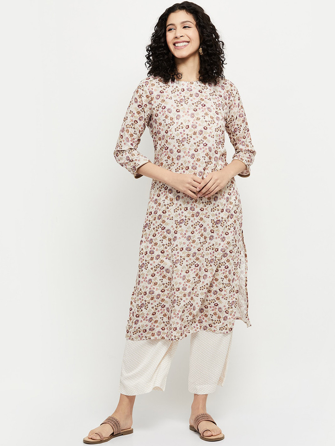 

max Women Off White Ethnic Motifs Printed Pure Cotton Kurta with Trousers