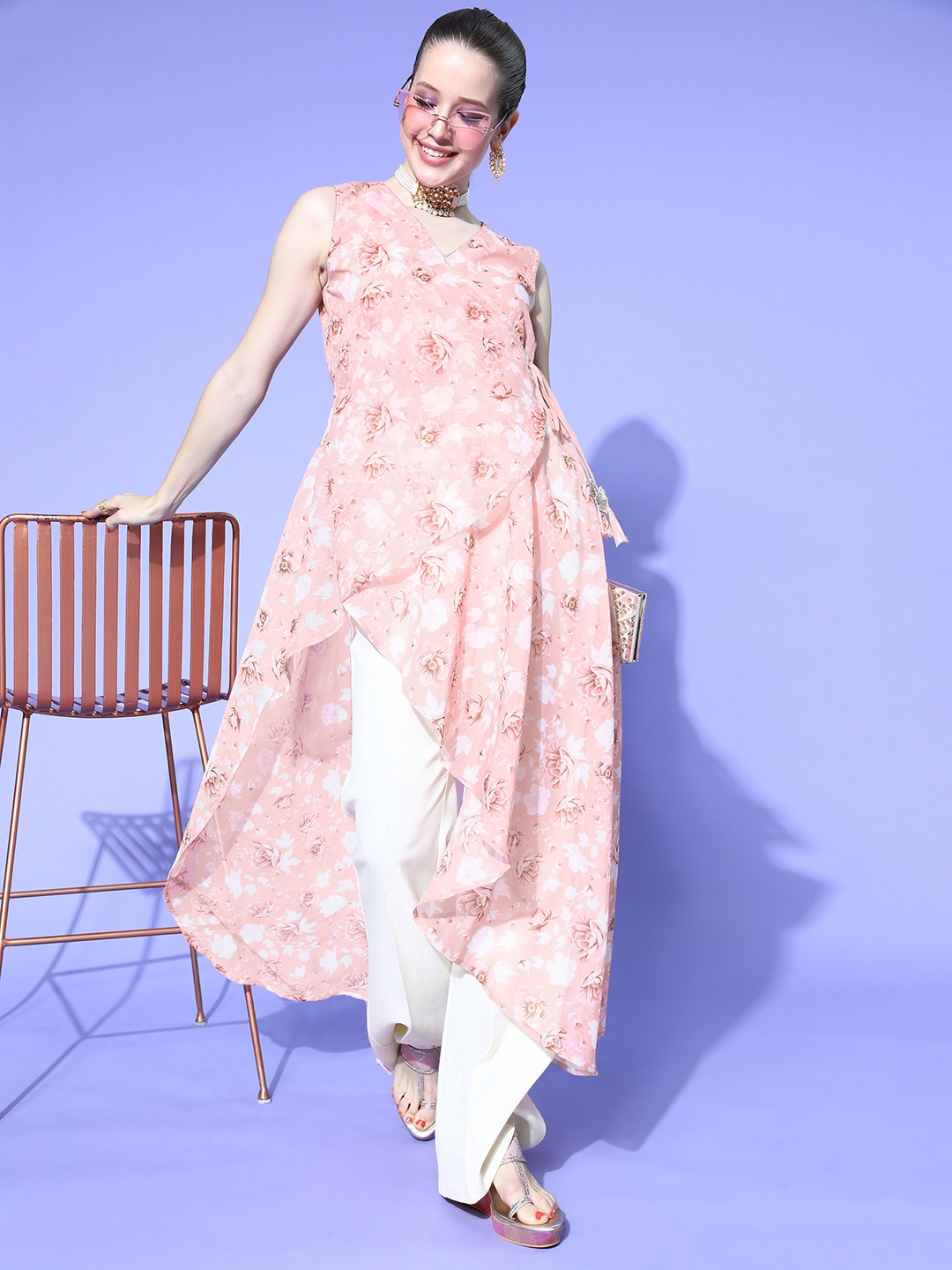 

Ahalyaa Beautiful Pink Organza Nuovo Sleeves Tunic