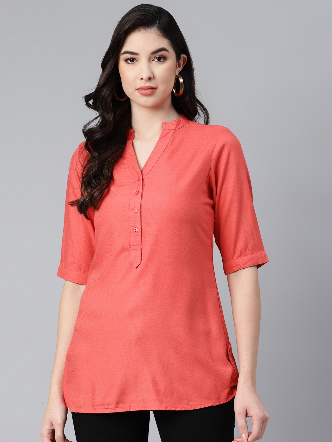 

Ayaany Women Orange Solid Pure Cotton Longline Top