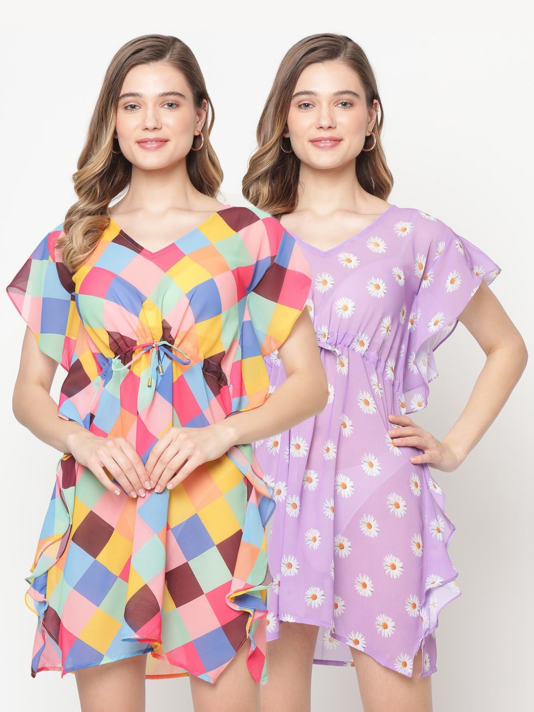 

EROTISSCH Women Pack of 2 Printed Swimwear Cover Up Dress, Purple