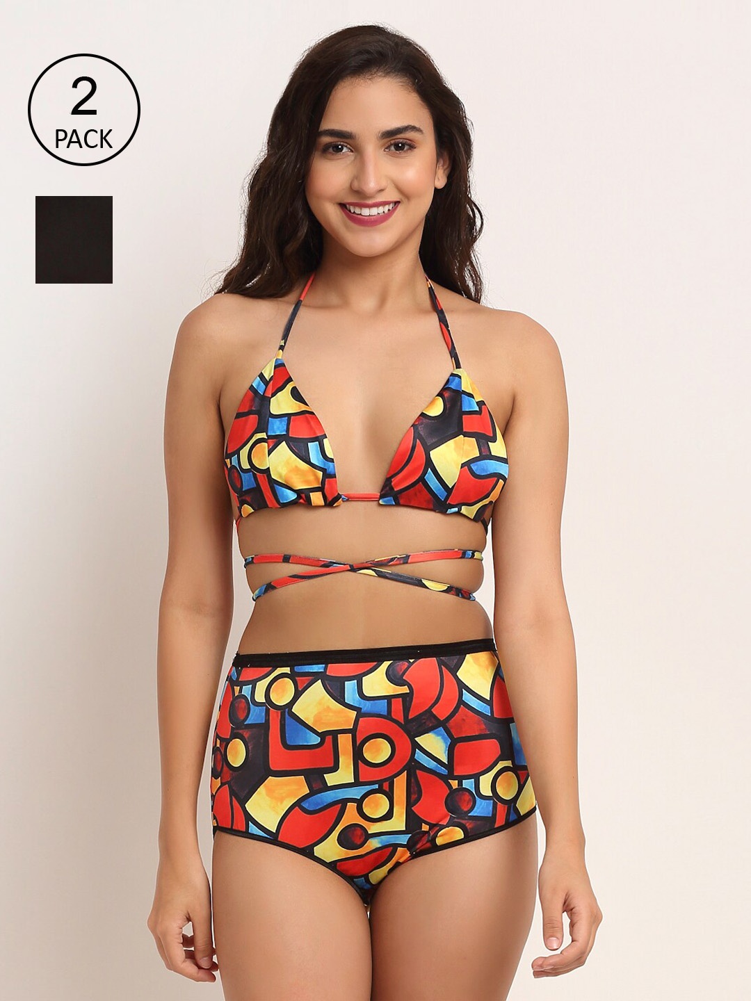 

EROTISSCH Pack of 2 Black & Red Printed Swimwear
