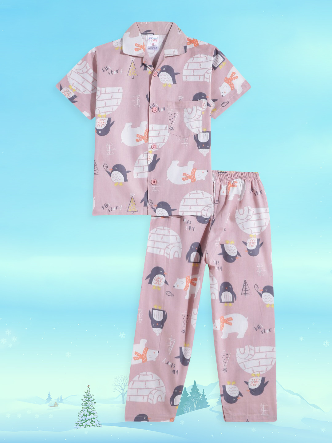 

NAUTI KIDZ Boys Pink & White Printed Cotton Pyjama Set