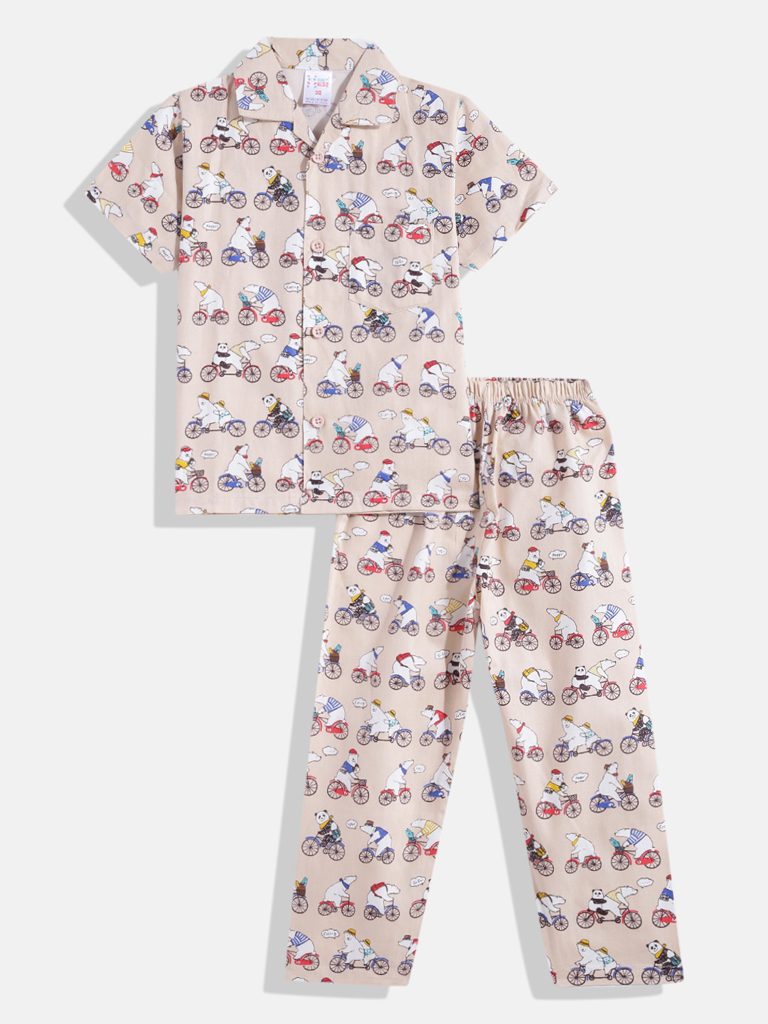 

NAUTI KIDZ Boys Cream-Coloured & White Conversational Printed Cotton Pyjama Set