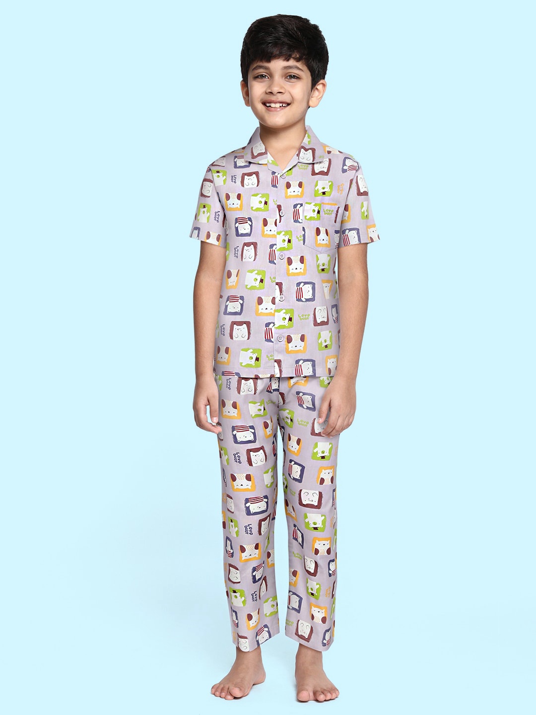 

NAUTI KIDZ Boys Lilac & White Printed Pure Cotton Pyjama Set, Lavender