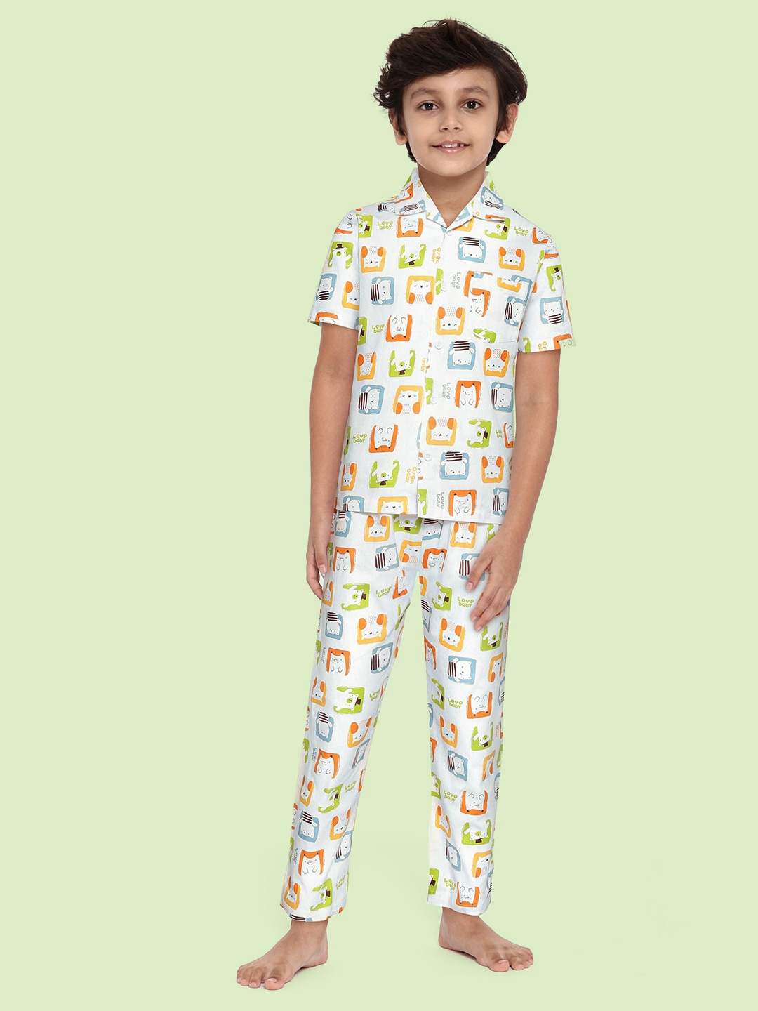 

NAUTI KIDZ Boys White & Orange Printed Cotton Pyjama Set
