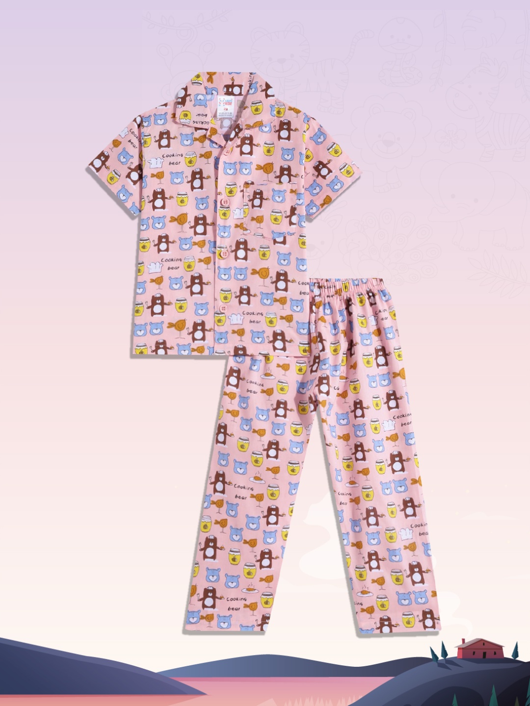 

NAUTI KIDZ Boys Pink & Blue Printed Cotton Pyjama Set