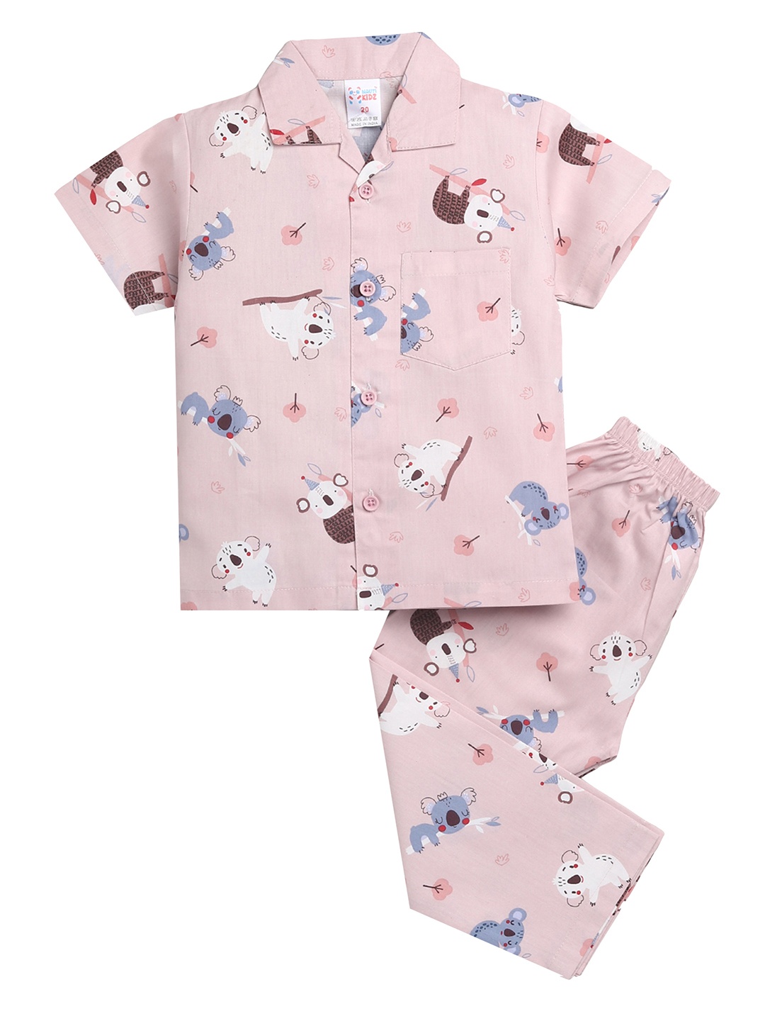 

NAUTI KIDZ Boys Pink & White Pure Cotton Conversational Print Pyjama Set