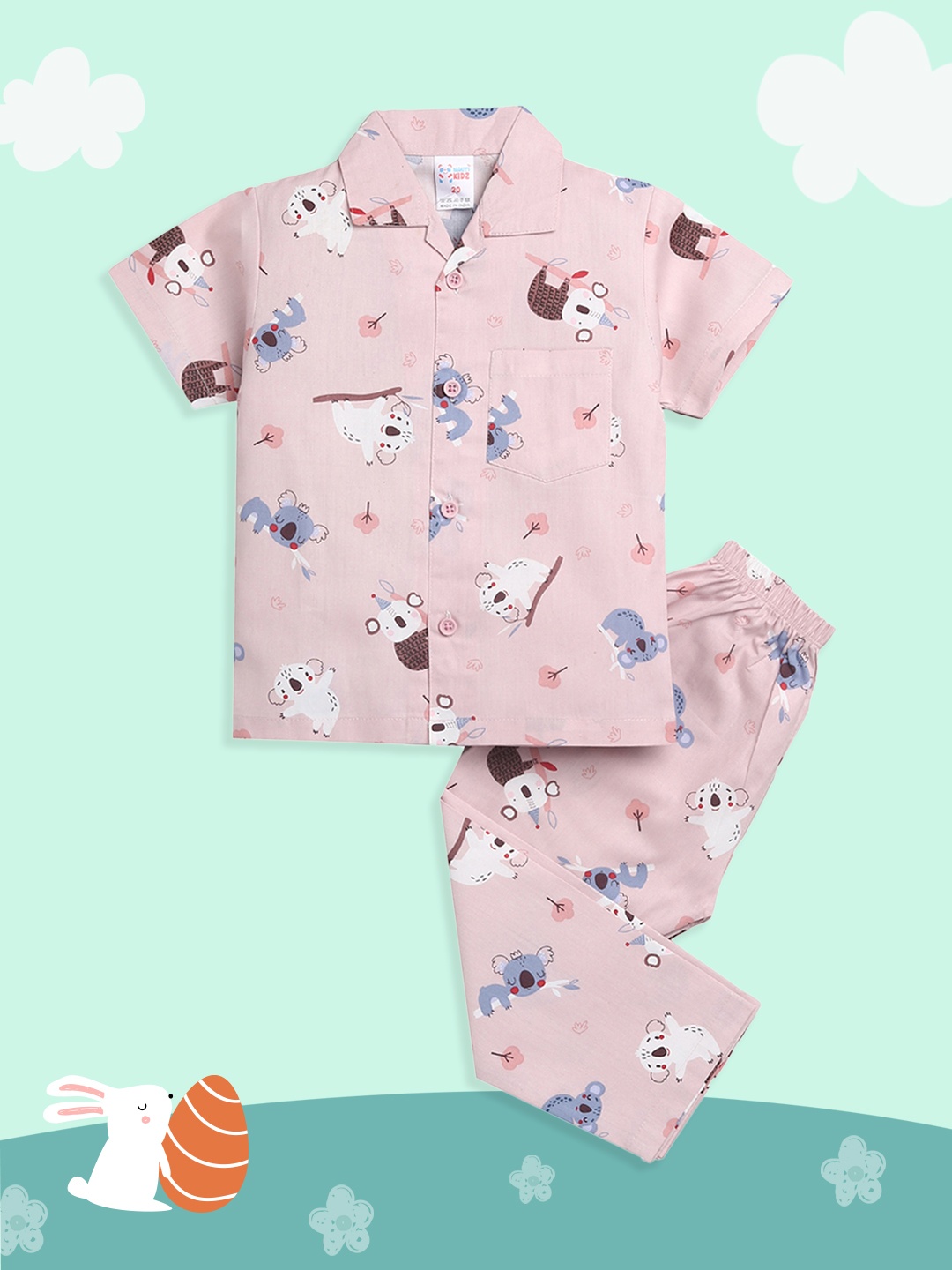 

NAUTI KIDZ Boys Pink & White Pure Cotton Conversational Print Pyjama Set