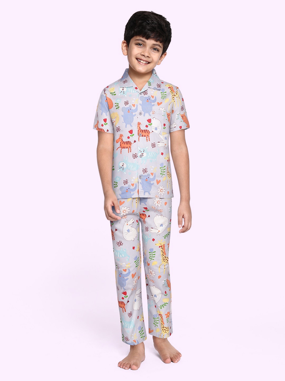 

NAUTI KIDZ Boys Grey & Orange Printed Cotton Pyjama Set