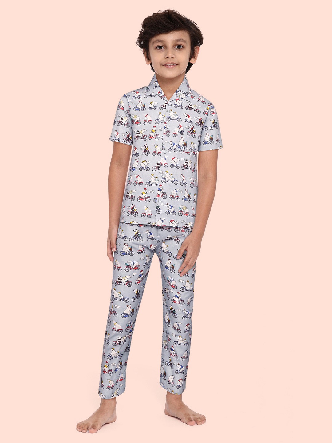 

NAUTI KIDZ Boys Grey & White Printed Cotton Pyjama Set