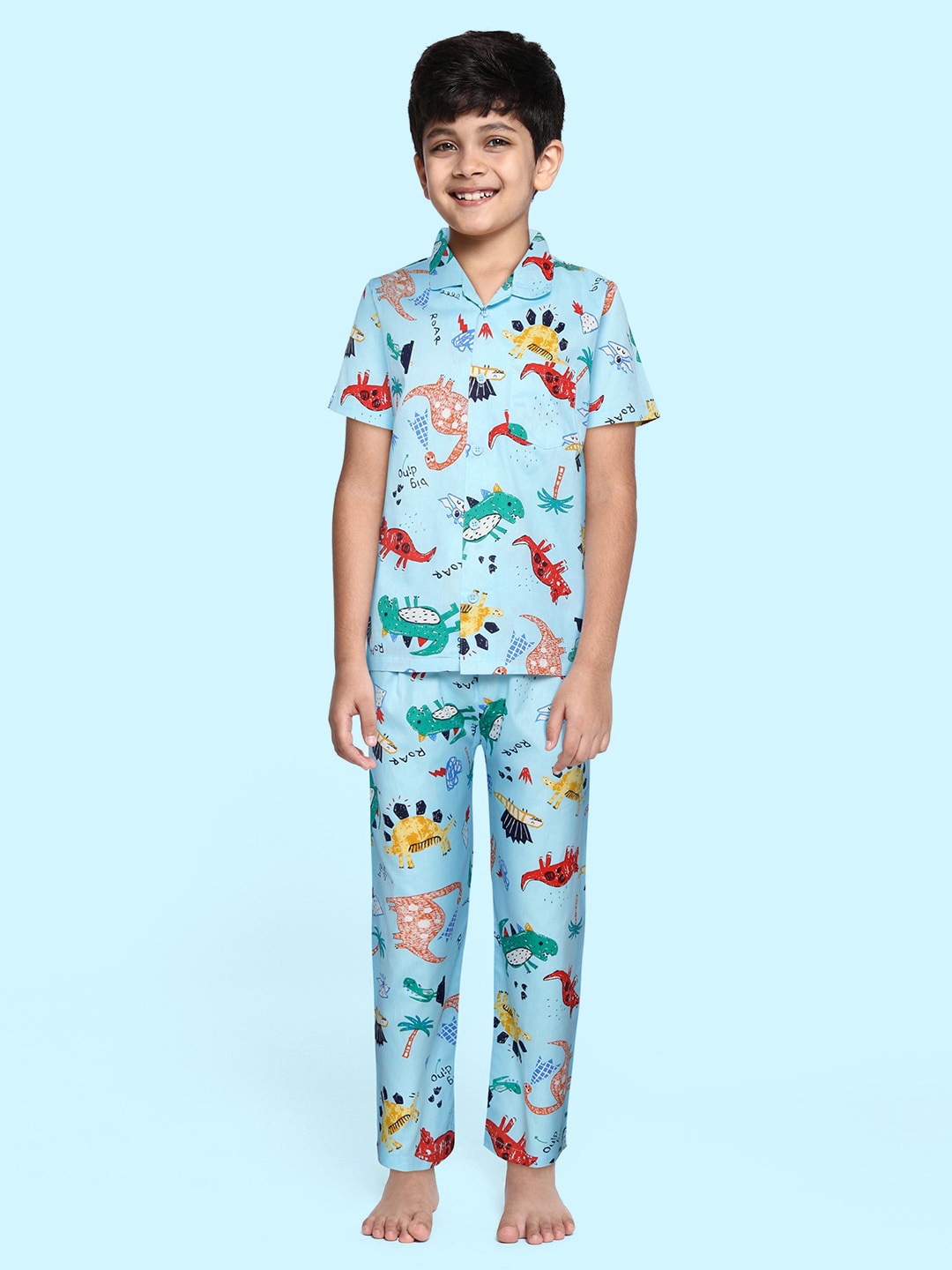 

NAUTI KIDZ Boys Blue & Red Printed Cotton Pyjama Set