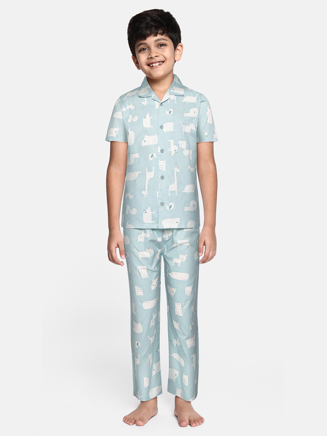 

NAUTI KIDZ Boys Green & White Printed Cotton Pyjama Set