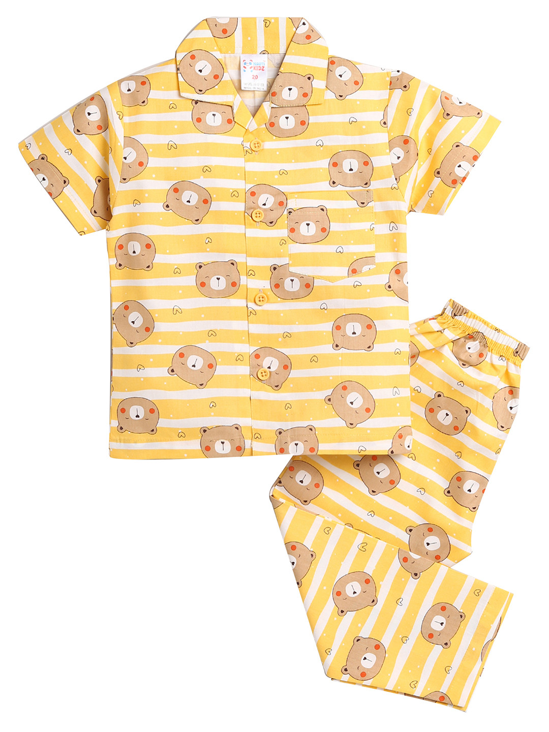 

NAUTI KIDZ Boys Yellow & White Pure Cotton Conversational Print Pyjama Set