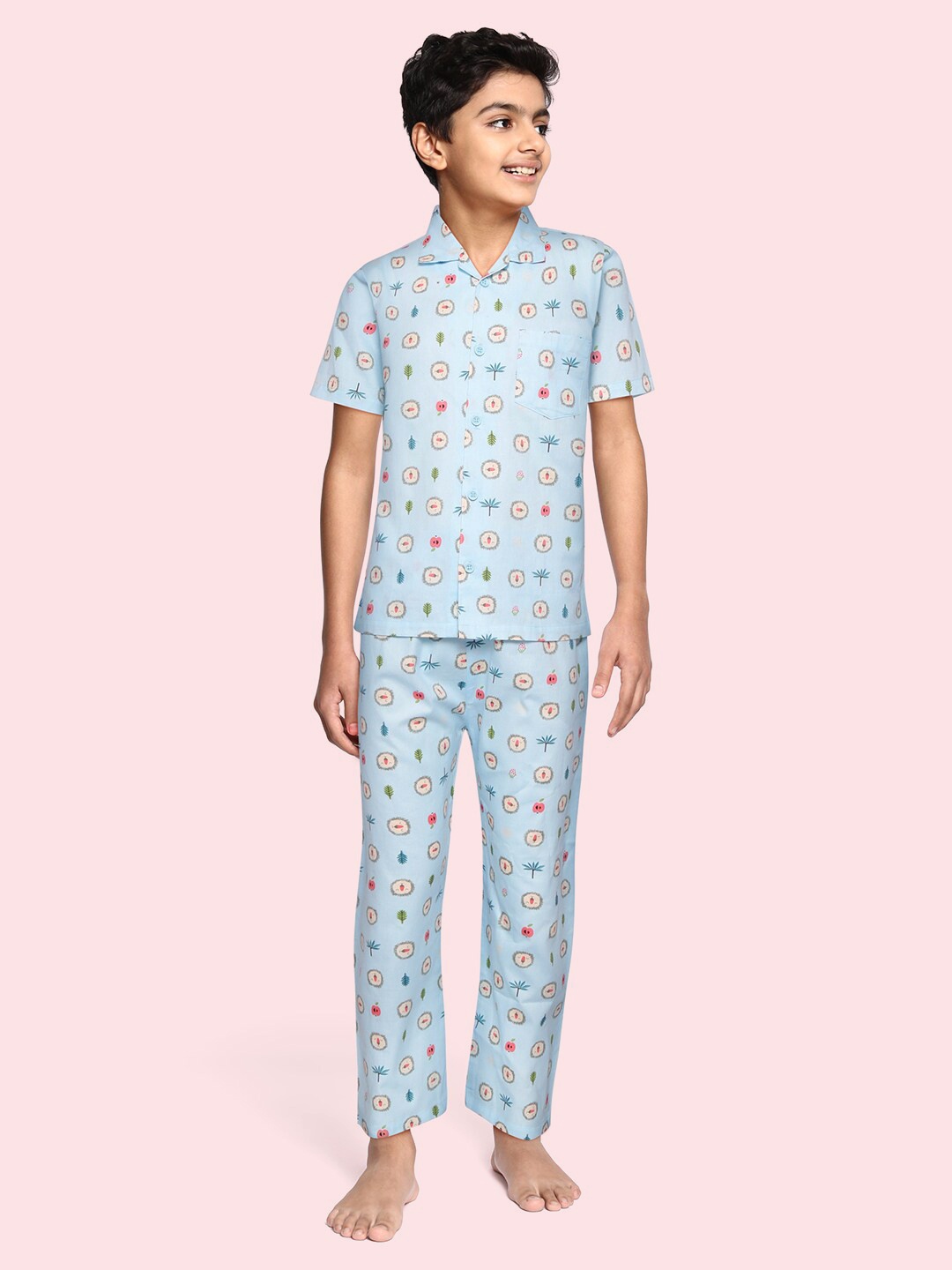 

NAUTI KIDZ Boys Blue & White Printed Cotton Pyjama Set