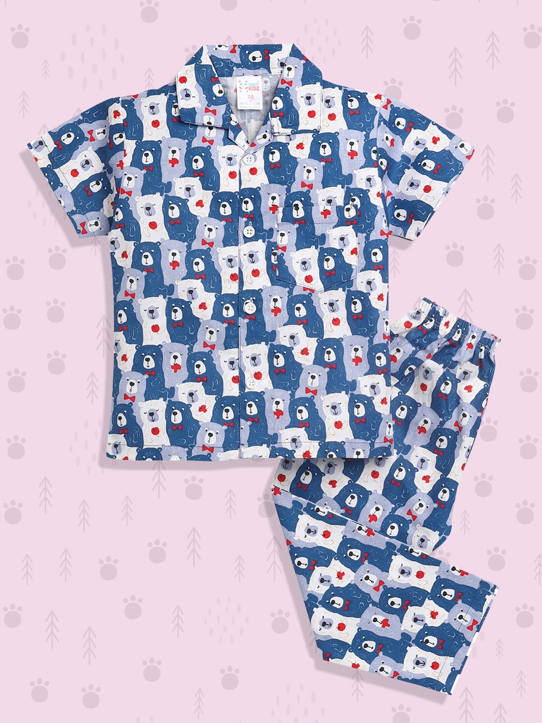 

NAUTI KIDZ Boys Blue & White Conversational Printed Cotton Pyjama Set