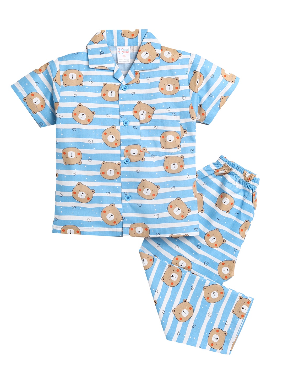 

NAUTI KIDZ Boys Blue & White Pure Cotton Conversational Print Pyjama Set