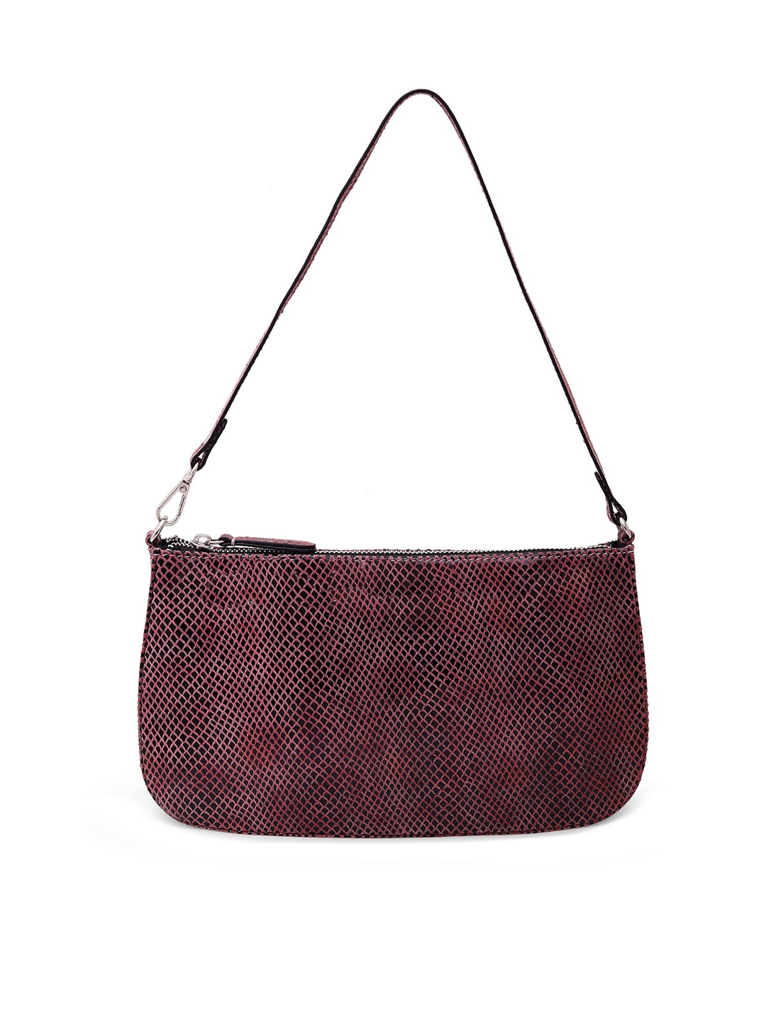 Belwaba Burgundy & Black Snakeskin Textured Handheld Bag