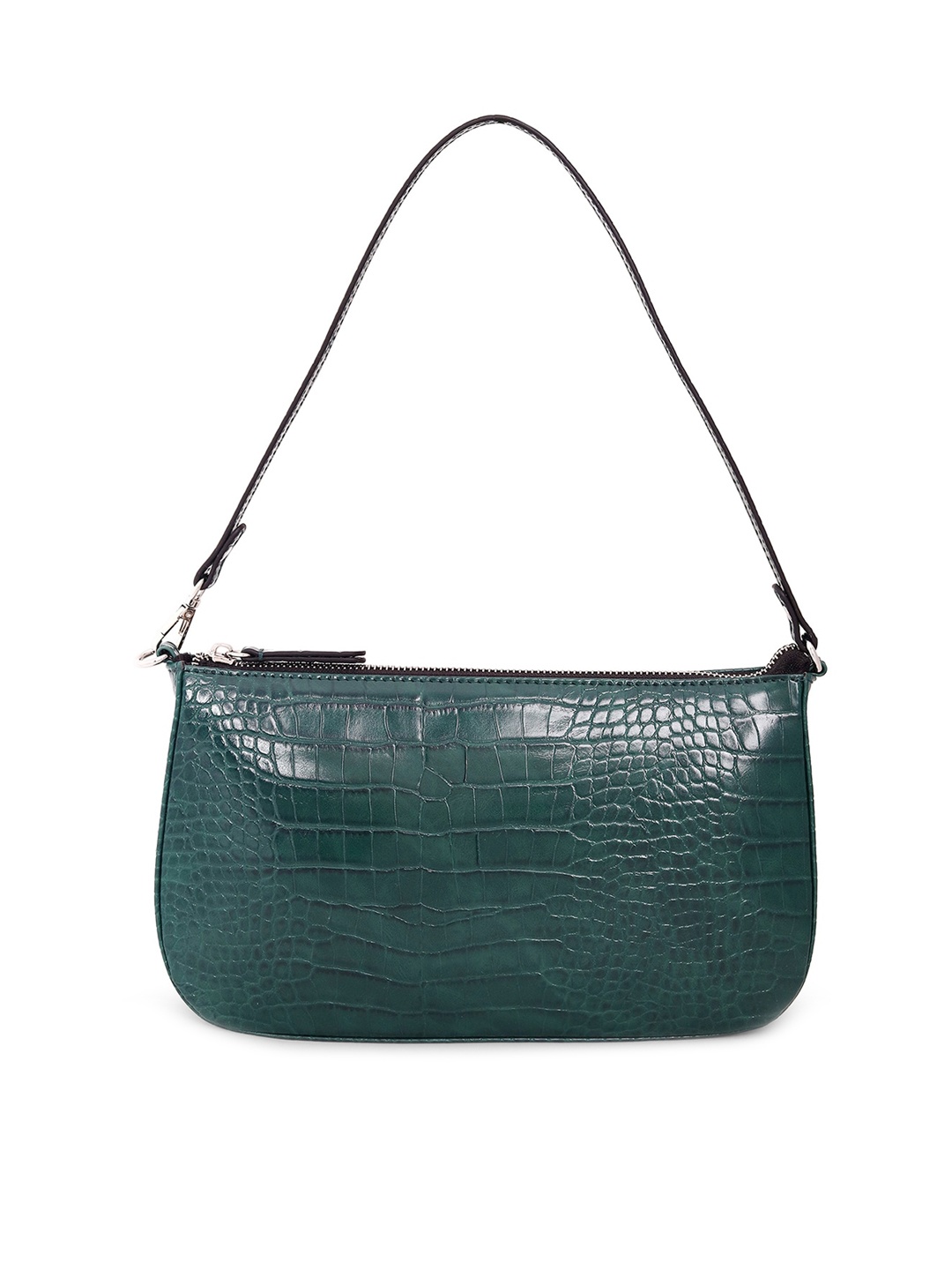 

Belwaba Women Green Crocs Textured Structured Baguette Bag