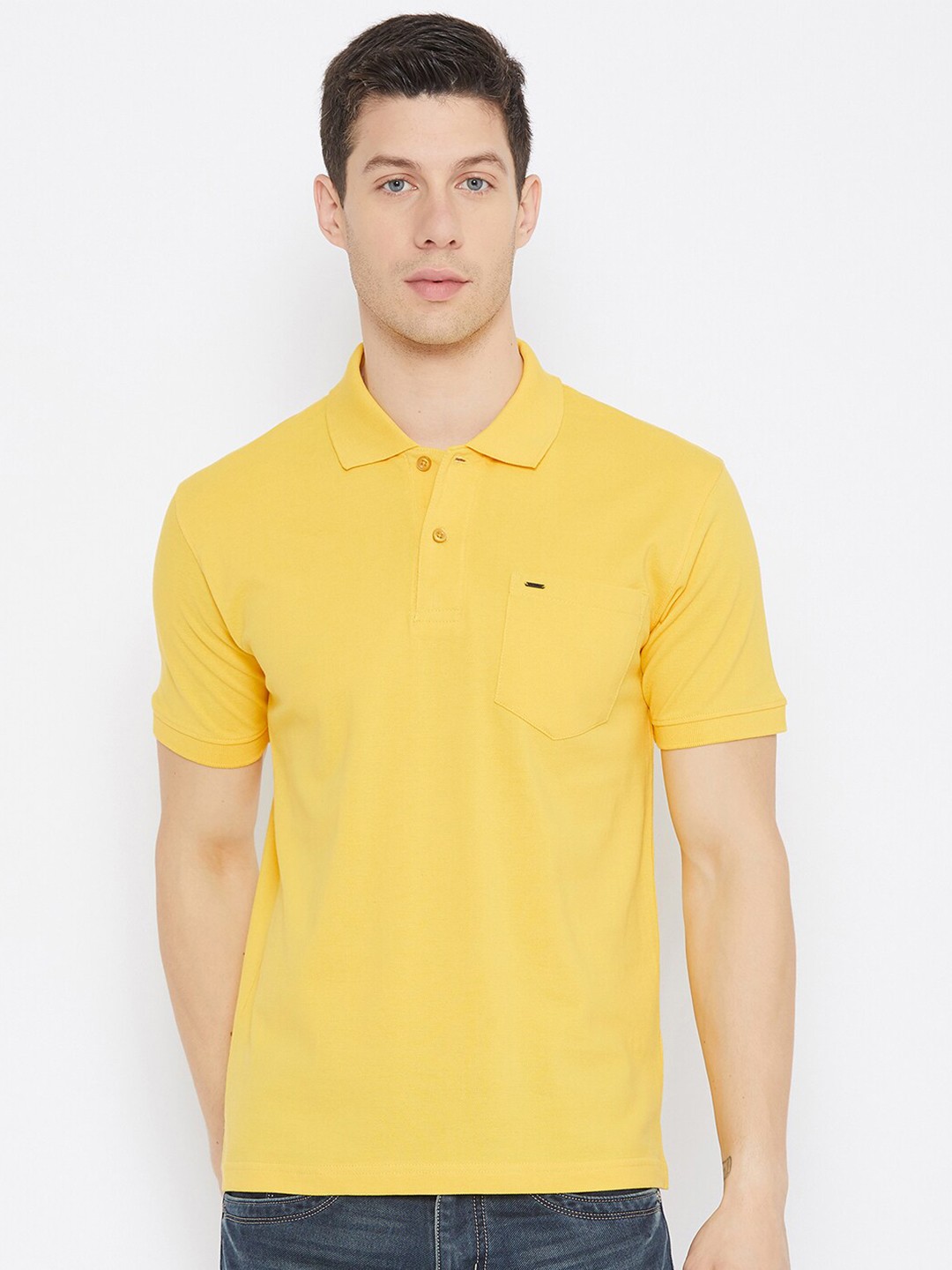 

Okane Men Yellow Polo Collar Cotton T-shirt