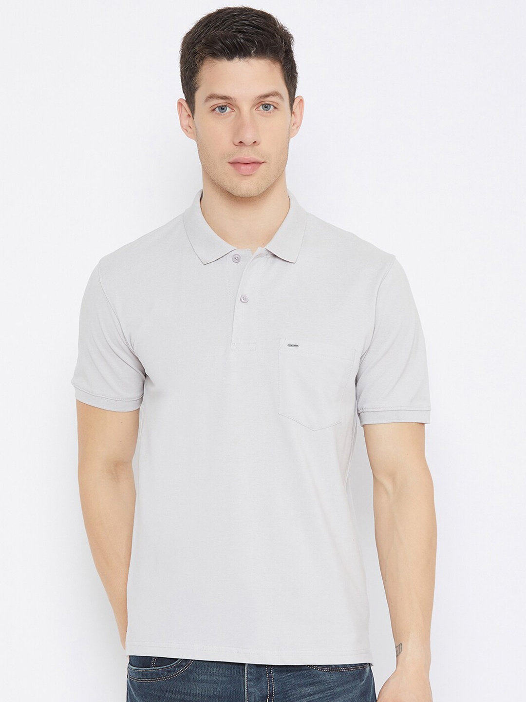 

Okane Men Grey Polo Collar Cotton T-shirt