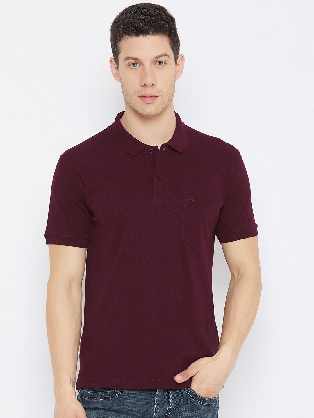 

Okane Men Burgundy Polo Collar Cotton T-shirt