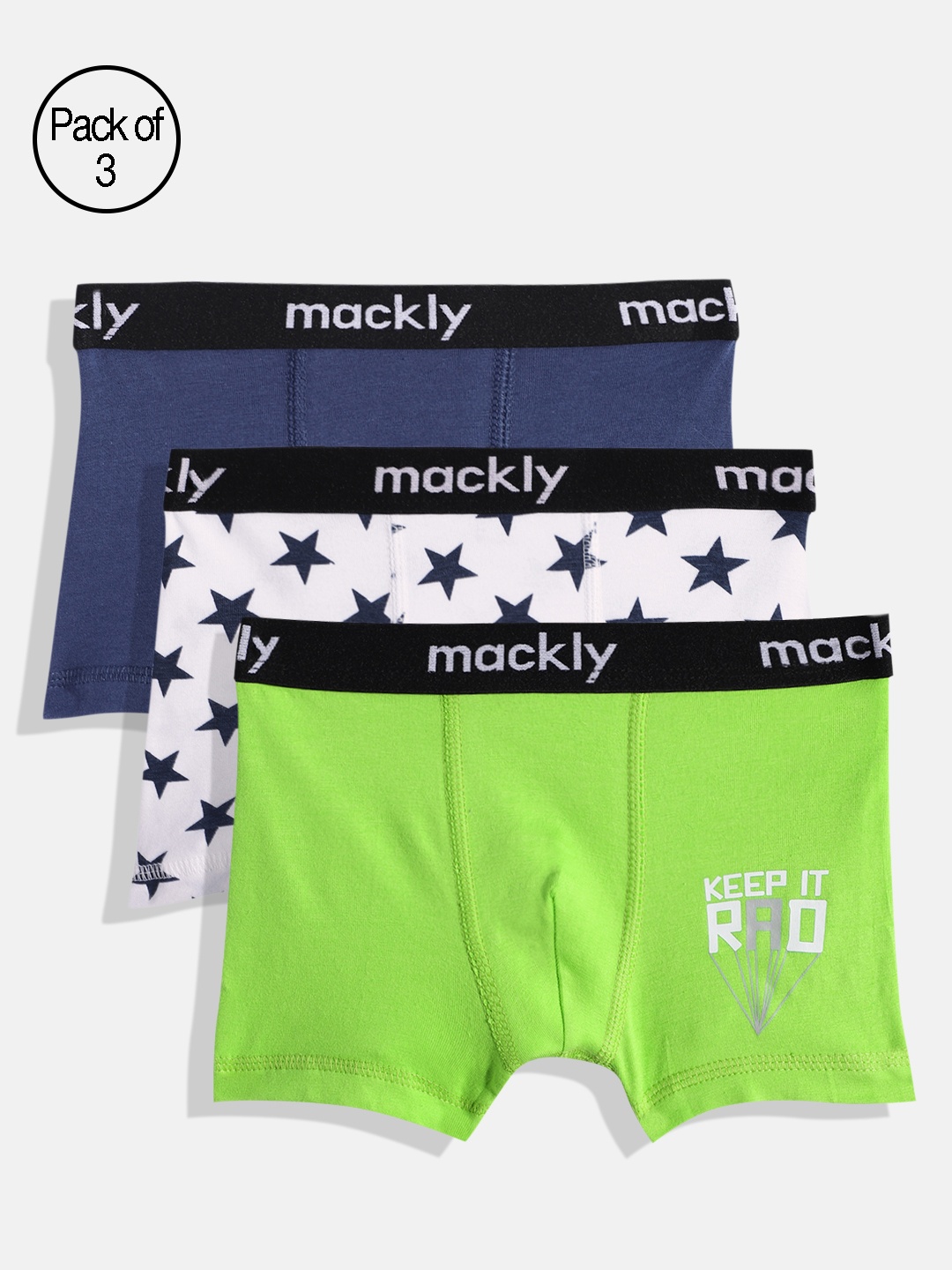 

mackly Boys Pack of 3 Printed Boxers, Green