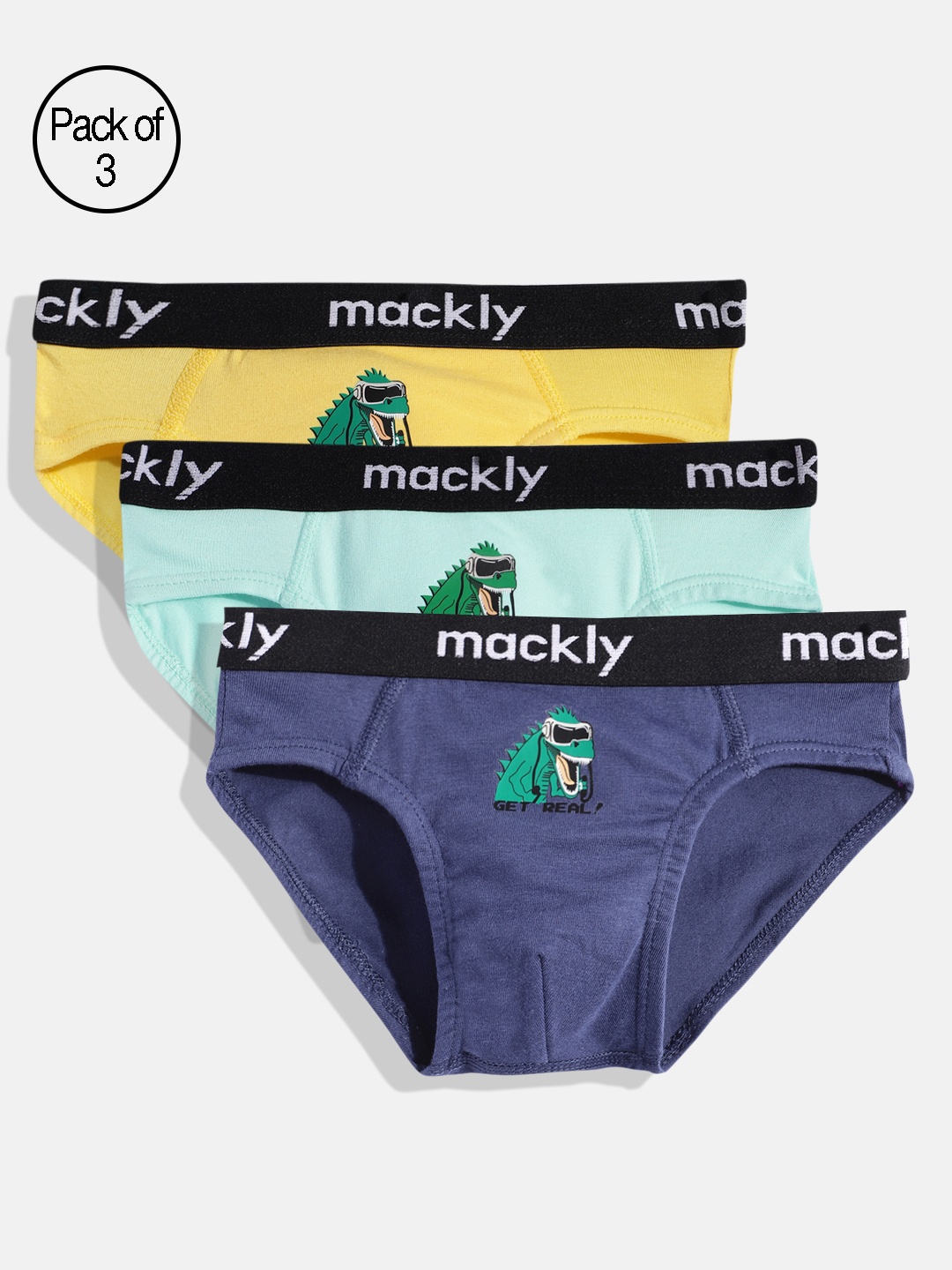 

mackly Boys Pack of 3 Blue & Yellow Printed Briefs, Navy blue