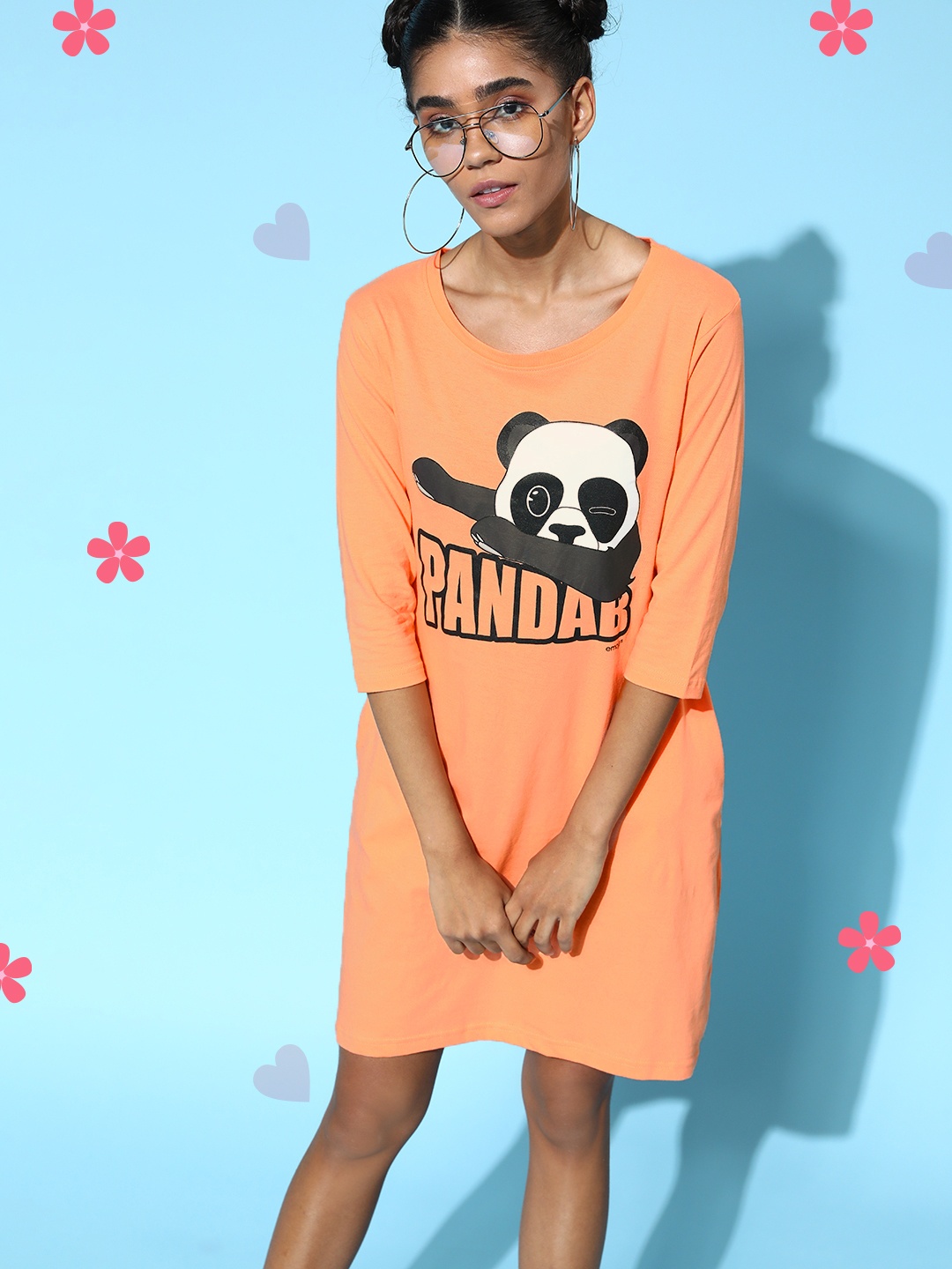 Clovia Women Coral Cartoon Characters Sleep Staple Nightdress